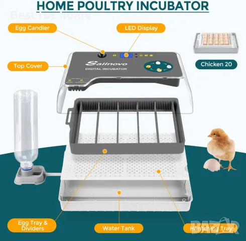 Инкубатор автоматичен Sailnovo 20 яйца, снимка 7 - За селскостопански - 47326759