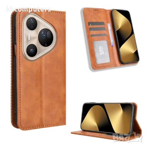 Кожен калъф с портфейл за Huawei Pura 80 Ultra| Ретро дизайн с магнит | Включен Протектор | Цвят: Че