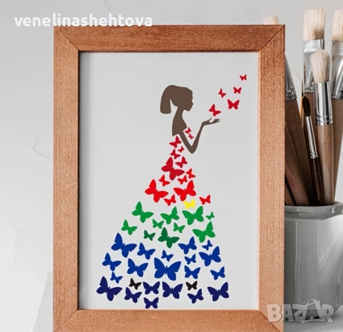 Момиче с рокля от пеперуди шаблон стенсил за декорация на торта скрапбукинг , снимка 4 - Други - 52701982