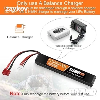 Батерия Crazepony Airsoft 11.1V презареждаща се 3S LiPo 1500mAh 25C хоби батерия, снимка 2 - Друга електроника - 52238968