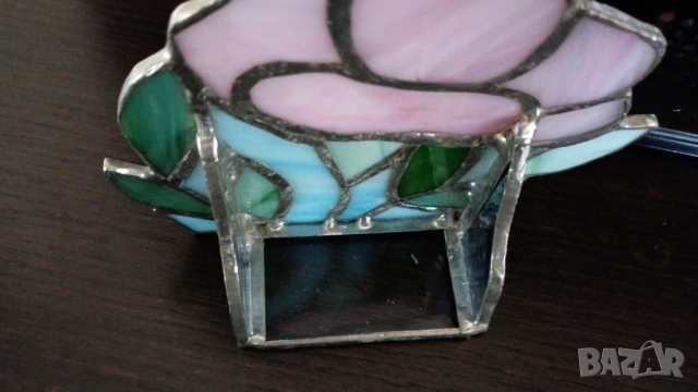 Винтидж салфетник и витражен свещник тип Тифани, снимка 4 - Други ценни предмети - 53385920