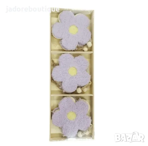 6 бр Дървени елементи висулки Цветя с покритие от плюшен плат, снимка 1