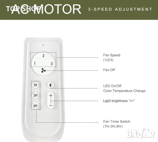 Таванен вентилатор FINXIN с лампа, дистанционно (122 см,никел,4 перки), снимка 2 - Лед осветление - 49500137
