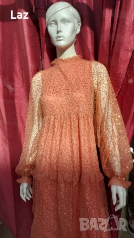 бляскава официална рокля в корал с пайети, снимка 2 - Рокли - 38706343