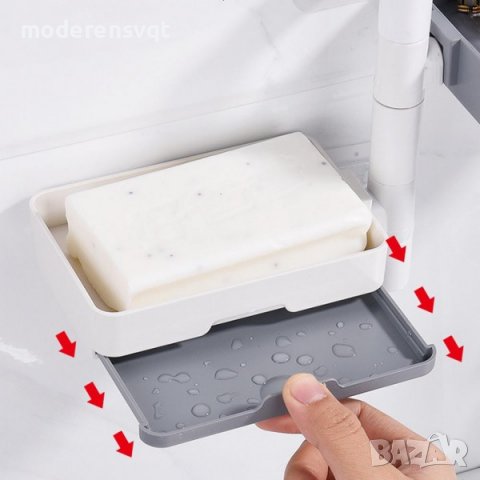 Тройна сапунерка органайзер за баня или кухня с вакуум въртяща на 360°, снимка 6 - Органайзери - 40015818