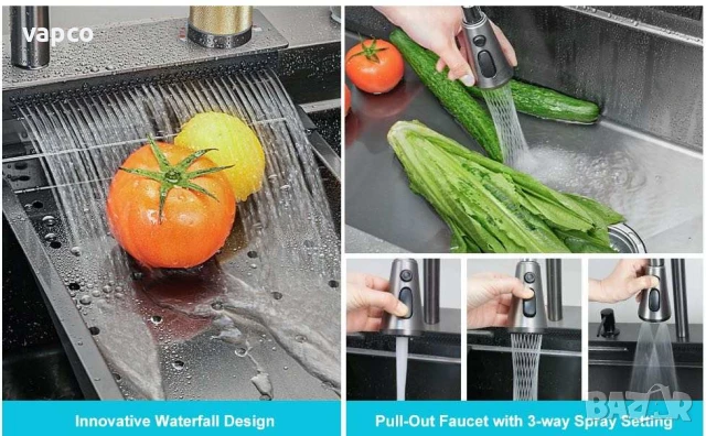 Мултифункционална кухненска мивка с две корита, снимка 3 - Мивки - 51124666