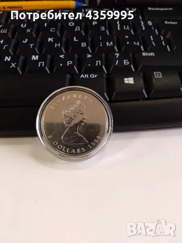 Сребърна монета "Кленов лист", 1 Oz, Канада, 1988г., снимка 2 - Нумизматика и бонистика - 48705902