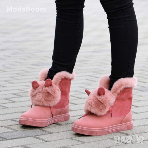 🩷Розови дамски боти велур и пух🩷