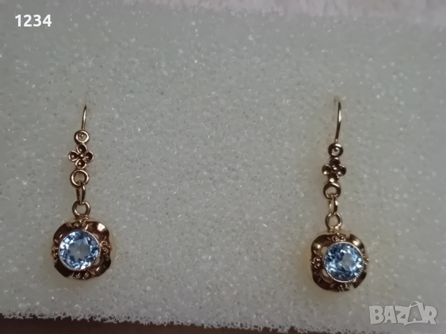 Златни обеци с Аквамарин ръчна изработка , снимка 2 - Обеци - 53453465