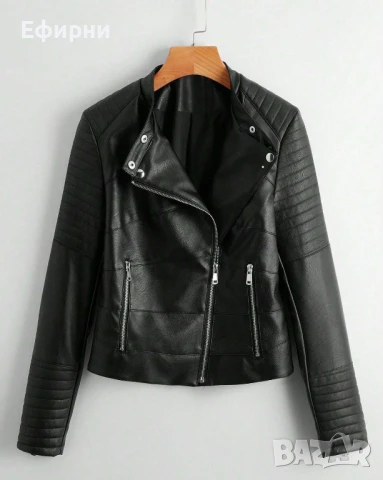 Черно кожено яке, Черно яке еко кожа, Мотористко кожено яке, Елегантно яке еко кожа, снимка 2 - Якета - 51064618