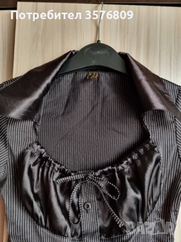 Сатенена елегантна къса дамска риза в черен цвят и на райе черно бяло , снимка 8 - Ризи - 39568480