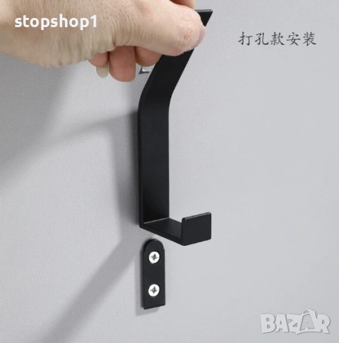 Комплект 6 кукички за хавлии, алуминиеви, черни, размери 12x4x1.8cm, снимка 5 - Закачалки - 53609446