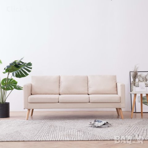 3-местен диван, текстил, кремав, снимка 1