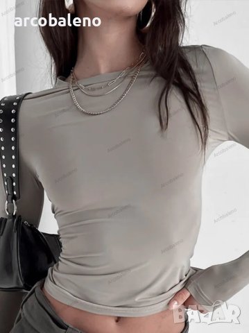 Нова дамска тениска с дълъг ръкав и кръгло деколте в плътен цвят, 6цвята, снимка 9 - Тениски - 43441996