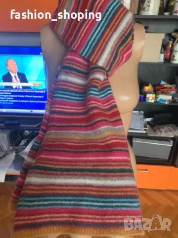 Пъстър шал вълна и ангора, снимка 4 - Шалове - 50219554