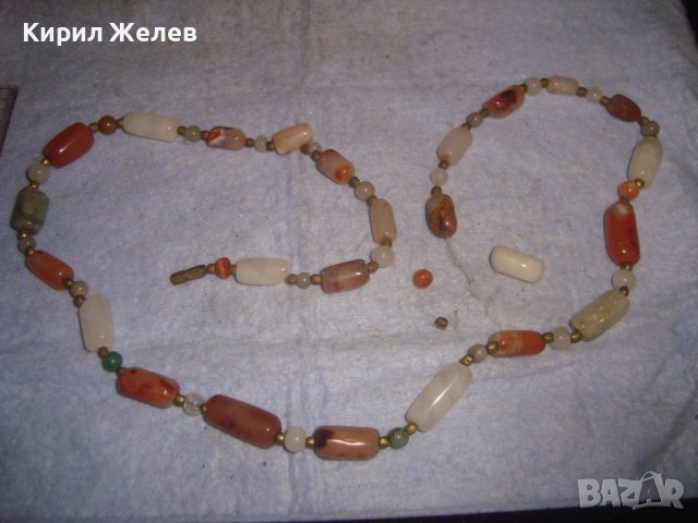 СТАРО СКЪПОЦЕННО КОЛИЕ ОГЪРЛИЦА - МЛЕЧЕН КВАРЦ КАРНЕОЛ НЕФРИТ АХАТ РЪЧНА ИЗРАБОТКА 27946, снимка 5 - Антикварни и старинни предмети - 37096740