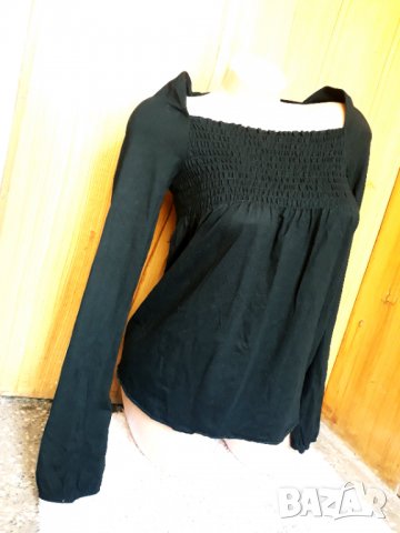 Черна блуза трико с дълъг ръкав С, снимка 2 - Блузи с дълъг ръкав и пуловери - 32976482