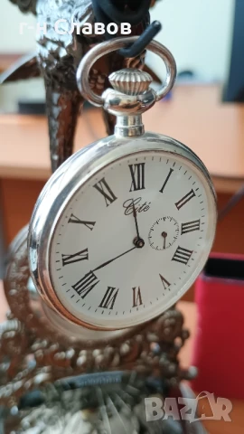 ПОСРЕБРЕН (silver) Cite* с механизъм за ръчно навиване и с флорален гравиран заден капак!, снимка 6 - Джобни - 51102076