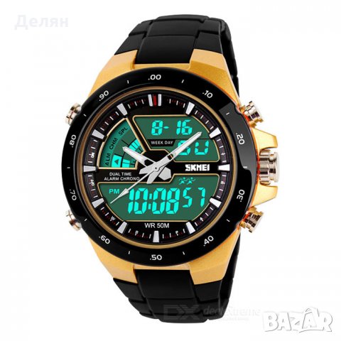 Мъжки електронен часовник, златист и черен, снимка 2 - Мъжки - 28394676