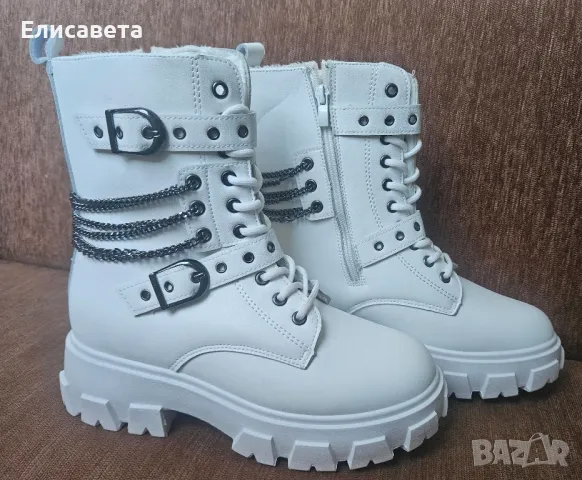 Дамски модерни бели топли боти , снимка 10 - Дамски боти - 43652958