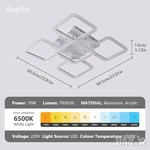 LED таванна лампа/плафон 5 квадрата, снимка 5 - Лед осветление - 53186260