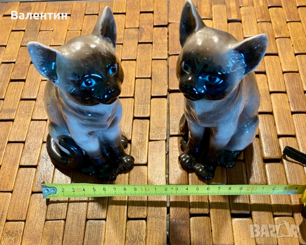 #0012# Сдвоени порцеланови фигурки "Сиамски котки". Перфектно състояние. Германия 70-те години., снимка 2 - Статуетки - 50685338