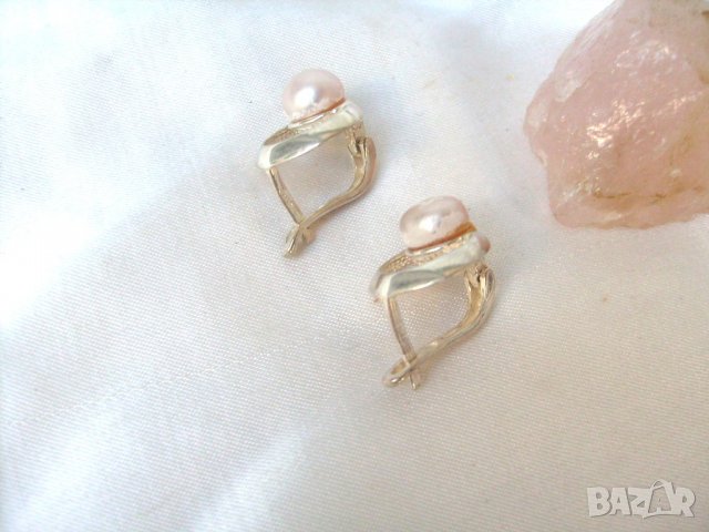 Красиви Сребърни Обеци с Розови Естествени Перли, снимка 2 - Обеци - 26852706