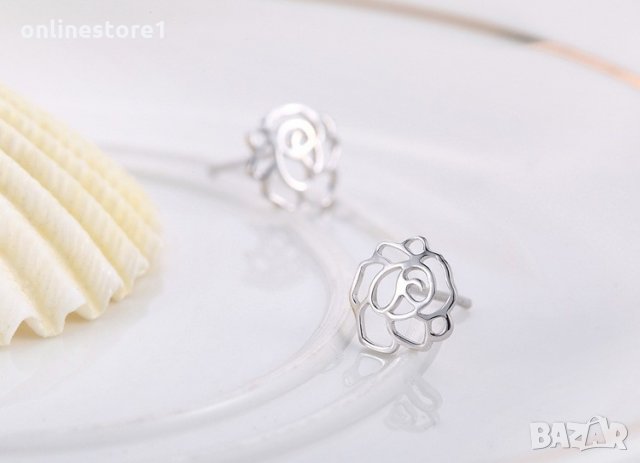 Сребърни Обеци Божур - 925 печат сребро BA236, снимка 3 - Обеци - 28148013