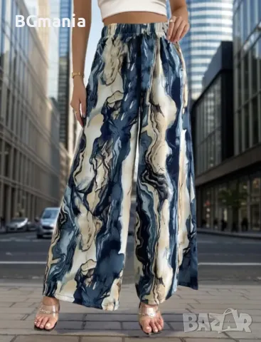Дамски летен цветен панталон с широки крачоли размер Л, снимка 3 - Панталони - 50211539