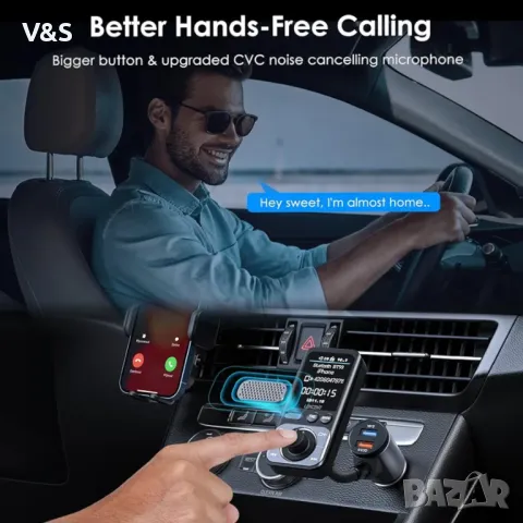 LENCENT Bluetooth 5.0 FM трансмитер за кола, AUX адаптер за радио за кола, голям цветен екран, MP3 , снимка 5 - Аксесоари и консумативи - 48247021