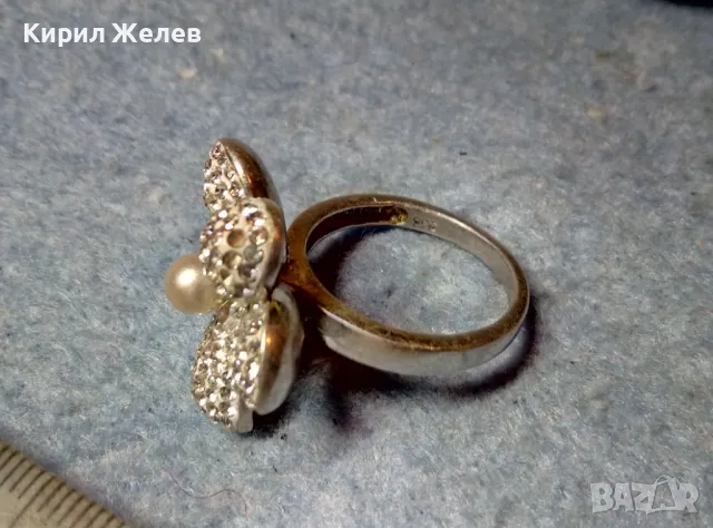 ПРЕЛЕСТЕН СРЕБЪРЕН ПРЪСТЕН ЦВЕТЕ СРЕБРО 925 с БЯЛА ПОЗЛАТА НАТУРАЛНА БЯЛА ПЕРЛА и ЦИРКОНИ 49223, снимка 2 - Пръстени - 49246467