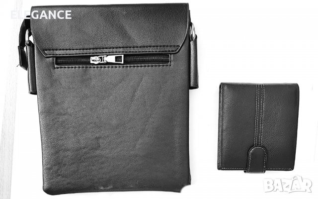 Комплект елегантна мъжка кожена чанта JEEP от екожа плюс портфейл от естествена, снимка 3 - Портфейли, портмонета - 37938304