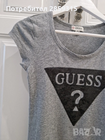 Дамска тениска Guess - размер S, сива с черни пайети, снимка 3 - Тениски - 52155775