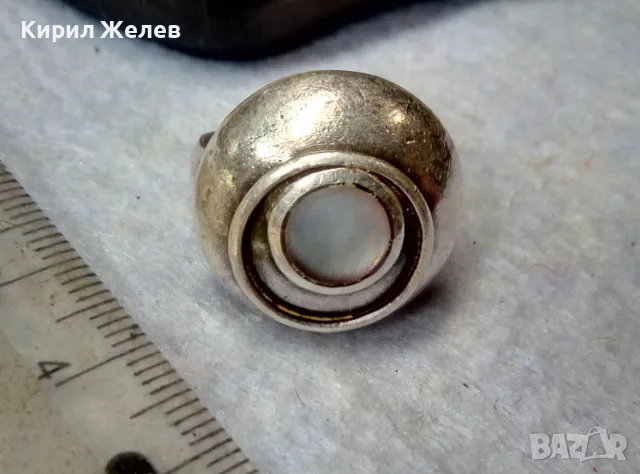 СТАР АРТ НУВО СКЪПОЦЕНЕН СРЕБЪРЕН ПРЪСТЕН СРЕБРО ВИСОКА ПРОБА с ШЛИФОВАН ЛУНЕН КАМЪК 49306, снимка 2 - Антикварни и старинни предмети - 50023473