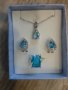 Много красиви сребърни комплекти с аквамарин обици пръстен и висулка със синджирче , снимка 7