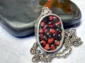СТАР СРЕБЪРЕН МЕДАЛЬОН Със ЗЪРНА на Ormosia coccinea / wayruru За КЪСМЕТ с ВЕРИЖКА СРЕБРО 925 29143, снимка 1