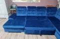 Син П образен ъглов диван от плат Nigrum с функция сън, снимка 11