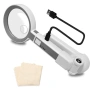 Акумулаторна ръчна увеличителна лупа с LED осветление USB зареждане за четене 4X увеличение и скала, снимка 5