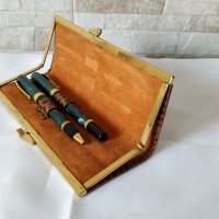 Комплект луксозни химикалки от соц-а с кожен калъф, снимка 3 - Антикварни и старинни предмети - 35141509