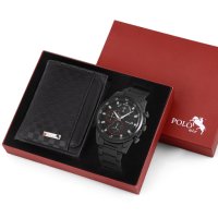 POLO Air, Мъжки комплект портфейл и часовници, Черен, снимка 1 - Портфейли, портмонета - 43088312