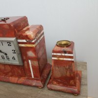 Комплект античен мраморен каминен часовник с два свещника, снимка 6 - Антикварни и старинни предмети - 33184199