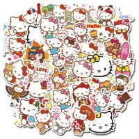 50 бр Hello Kitty Коте Кити самозалепващи лепенки стикери за украса декор, снимка 3 - Други - 36897711