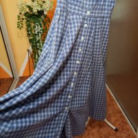Синя памучна карирана рокля с фиксирана талия. Размер: М, L. Леко изсветляване на плата. , снимка 4 - Рокли - 40522930