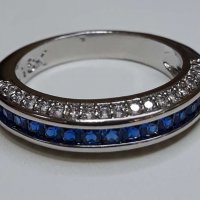 Златен пръстен Бяло Злато 18К със Сини камъни Сваровски НОВ, снимка 1 - Пръстени - 28958640