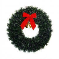 2557 Коледен венец с червена панделка и две камбанки, Ф 40см, снимка 1 - Декорация за дома - 35017725