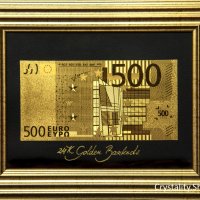 Златна банкнота 500 Евро на черен фон в рамка под стъклено покритие - Реплика, снимка 1 - Картини - 28578447