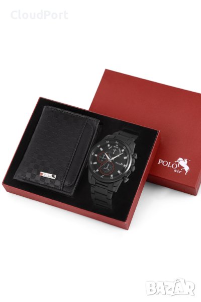 POLO Air, Мъжки комплект портфейл и часовници, Черен, снимка 1