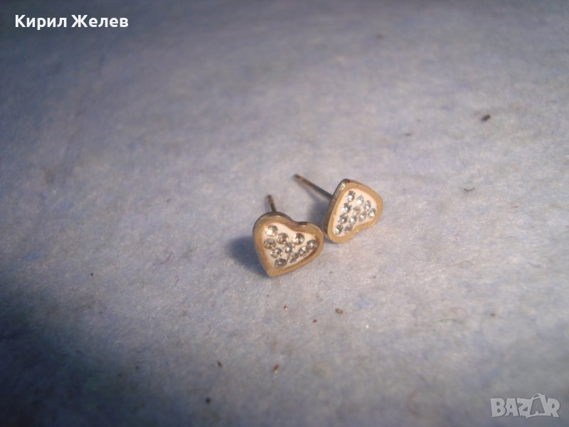 СТАРИ ПОЗЛАТЕНИ СЪРЦЕВИДНИ ОБЕЦИ от БЛАГОРОДНА СТОМАНА с КРИСТАЛЧЕТА и ЕМАЙЛ 27655, снимка 1