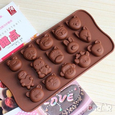 15 глави лица на животни силиконов молд форма за шоколадови бонбони шоколад фондан гипс желирани .., снимка 1