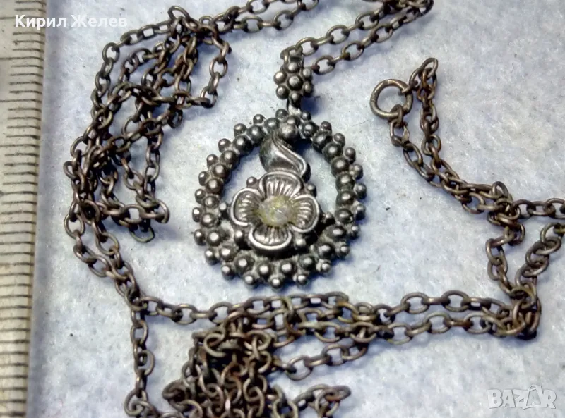 СТАР ФЛОРАЛЕН СРЕБЪРЕН МЕДАЛЬОН ОКСИДИРАНО СРЕБРО ВИСОКА ПРОБА с ПЕЧАТ МК8 и СРЕБЪРНА ВЕРИЖКА 48962, снимка 1